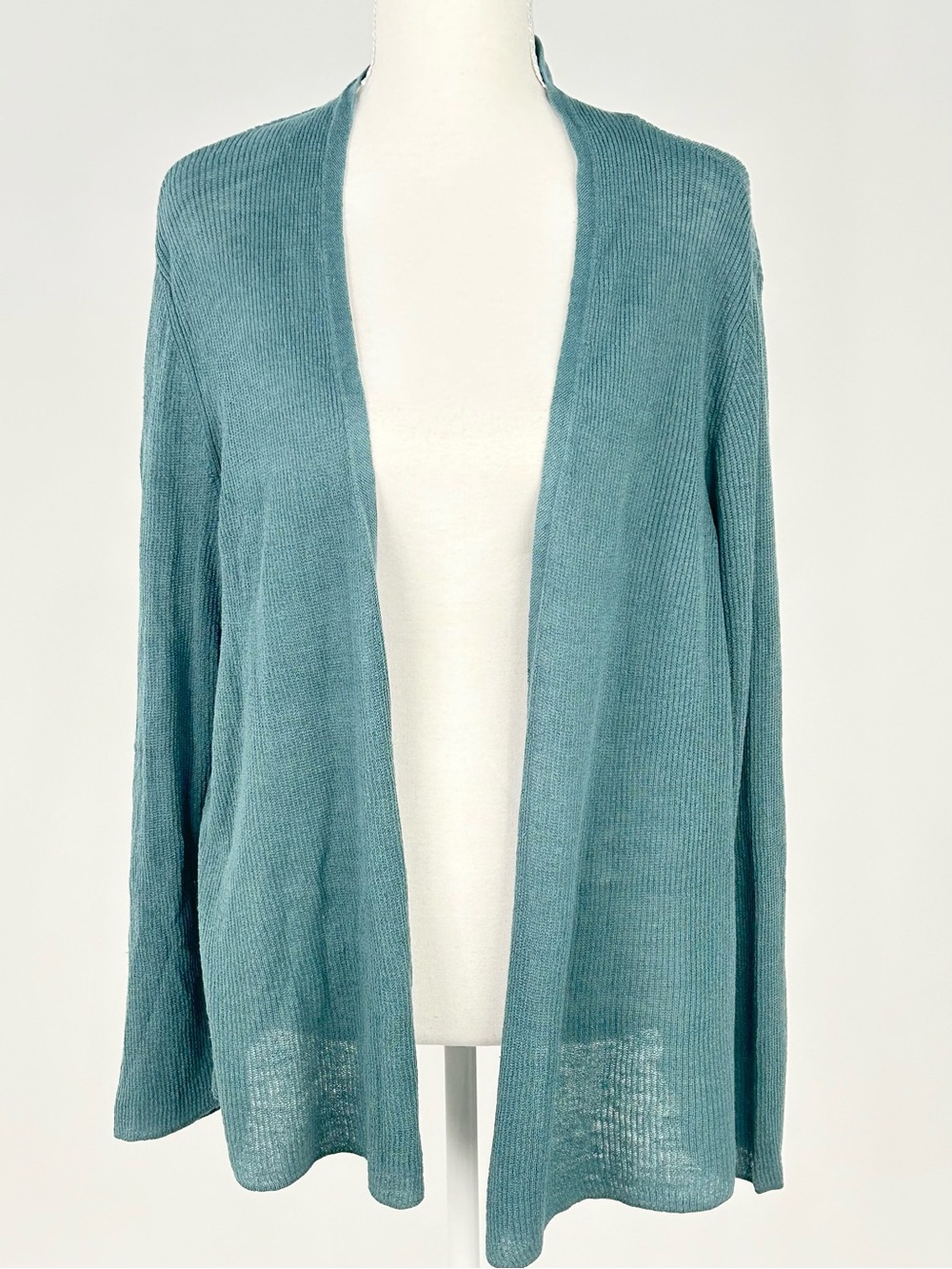 Eileen Fisher Cardigan 2X Teal Organic Linen Cotton Open Front Ribbed